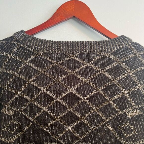 Vintage 90’s Men's Black/Grey Sweater Sz Large 100% ACRYLIC/vegan leather - Picture 9 of 12